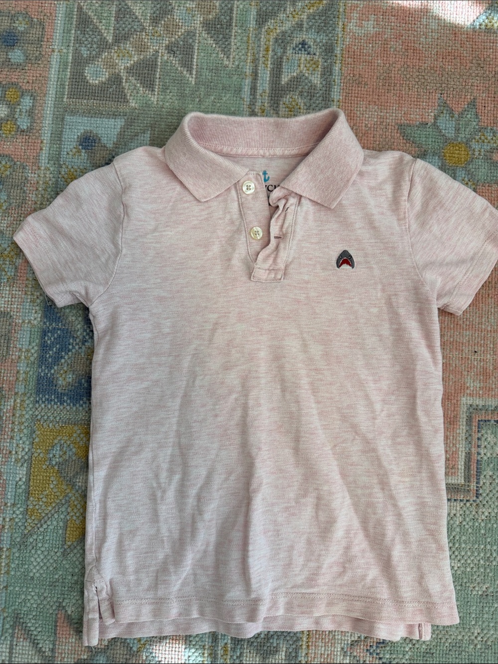 J. Crew Heathered Light Pink Kids Polo with Embroidered Shark Logo (4-5)